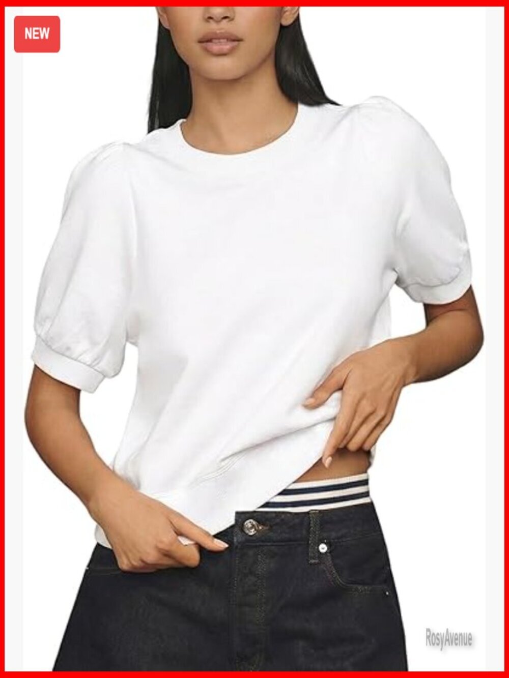 Women's Puff Sleeve Cropped T-Shirt, Cotton Crewneck, Short Sleeve Summer Top